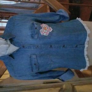ALTERED Denim shirt/blouse with vintage materials.
